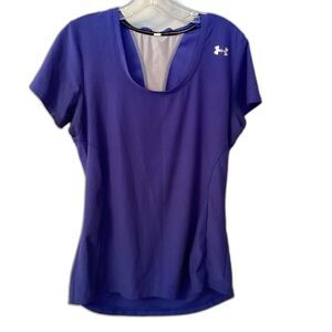 UNDER ARMOUR MEDIUM COLD BLACK HEAT GEAR SCOOP NECK SHORT SLEEVE BLUE SHIRT